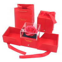 Boîte cadeau rectangulaire rouge à double porte pour la Saint-Valentin avec motif de rose et finition bronzée pour emballage de bijoux - Modèle A006 (vente en gros)
