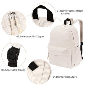 Sac à dos en velours côtelé de qualité supérieure avec fermetures éclair bidirectionnelles SBS, design spacieux multi-compartiments, bretelles ergonomiques rembourrées - Product Image 3