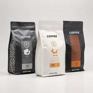 Sacs de Café à Fond Plat Imprimés Personnalisés 250g 12oz 1kg, Sachets Doypack en Feuille d'Aluminium pour Thé et Grains de Café avec Valve et Fermeture Éclair - Product Image 2