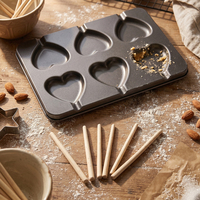 Vaisselle de cuisson multi-formes en acier au carbone, 4/8 tasses, poêle à biscuits et pâtisserie moule à bonbons avec jeu de bâtons en bois