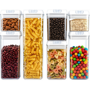 Contenedor de Almacenamiento de Alimentos Multifuncional de Plástico PP Transparente Cuadrado Pequeño Hermético de Fácil Apertura, 7 Piezas, Organizador de Refrigerador Personalizado - Product Image 1