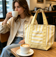Sac fourre-tout mini réutilisable en toile à rayures avec logo personnalisé pour la vente en gros