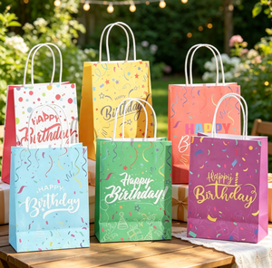 Sacs cadeaux colorés avec poignée, motif confettis, sacs en kraft pour fête d'anniversaire, emballage de bonbons et de cadeaux - Product Image 6
