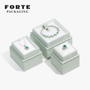 Caja de Regalo para Joyería con Logotipo Personalizado Forte Packaging, Caja de Empaque de Joyería de Cuero PU Verde de Alta Gama, Cajas de Joyería de Anillos de Moda de Lujo - Product Image 3
