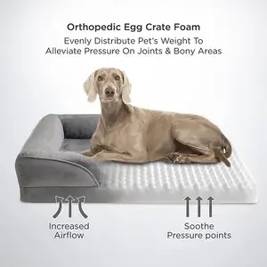 Cama de cachorro luxuosa ortopédica, impermeável, removível e elástica de espuma de memória, capa lavável, para animais de estimação