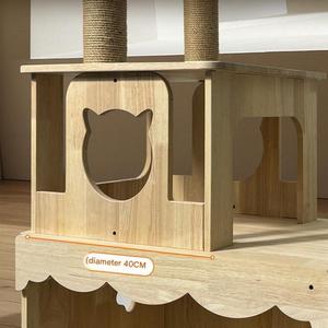 Arbre à <span class=keywords><strong>chat</strong></span> en bois massif avec grande cabine, capsule spatiale, poteaux en sisal, pyramide stable, pour plusieurs chats - Product Image 4