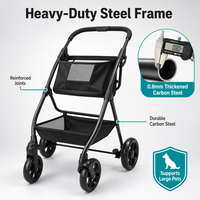 Poussette pour grand chien 20 kg, robuste, à deux niveaux, cadre en acier carbone 0,8 mm, pliage en un clic, 360° °   Swivel OEM