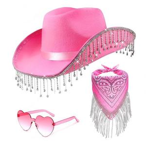 Sombrero de vaquera personalizado para mujer con borlas Moda Vaquera 3 PCS Conjuntos Sombrero Gafas de sol - Product Image 3