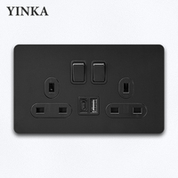 Prise multifonction de qualité supérieure, norme britannique 13A, avec USB C, interrupteur à bascule rétro, panneau en acier inoxydable noir mat pour la maison