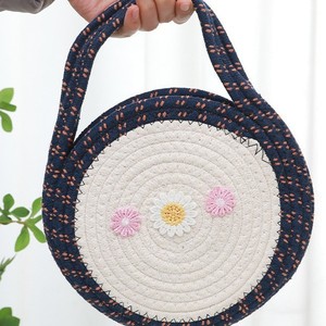 Solid color creative <b>straw</b> woven <b>bag</b> for women, fresh and fashionable cotton rope woven <b>bag</b>, vacation style women's shoulder - Product Image 3