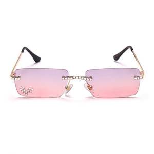 Lunettes de soleil vintage de luxe 2021, carrées, sans monture, pour femmes, avec dégradé de couleurs et diamants en forme de cœur - Product Image 5