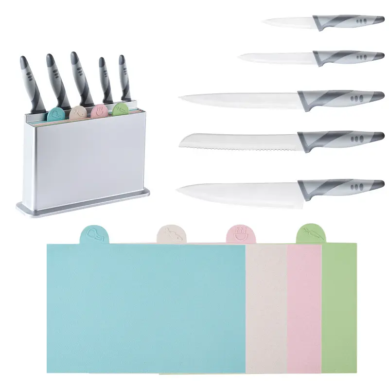 Ensemble de 10 couteaux, Direct d'usine, planche à découper colorée, ensemble d'outils de cuisine, ensemble de planche à découper avec support
