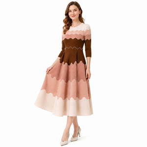 <span class=keywords><strong>Abito</strong></span> Midi da Donna Pronto per la Spedizione, Elegante Vintage con Sfumature Lavanda, Bordo Perlato e Motivo a Onde, Linea ad A, <span class=keywords><strong>Plissettato</strong></span>, per Ospiti di Matrimonio o Cocktail - Product Image 5