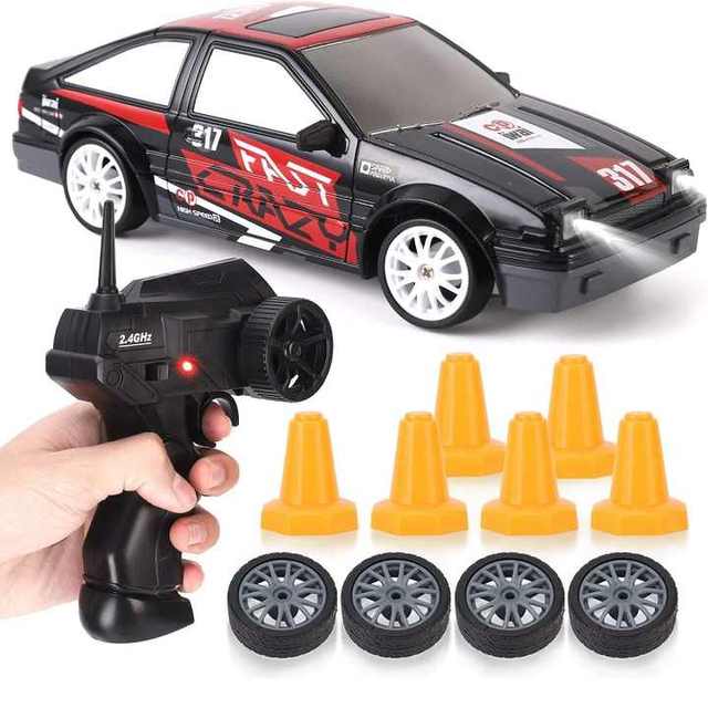 RC Drift Car 1/24 2.4GHz 4WD Remote Control Sport Racing On-Road Vehicle With LED Light Batteries and Drift Tires