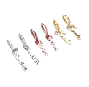 <span class=keywords><strong>Pendientes</strong></span> colgantes de nombre personalizado con piedra de nacimiento chapada en oro y plata de 18 quilates de acero inoxidable Qiuhan - Product Image 2