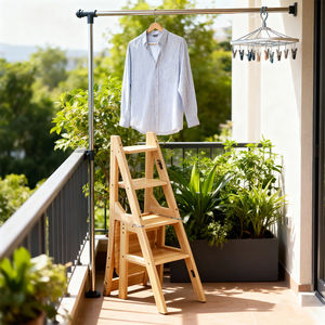 Chaise pliante escabeau en bois de pin, design multifonctionnel 2 en 1 pour l'intérieur, la salle de classe et la salle à manger. - Product Image 4