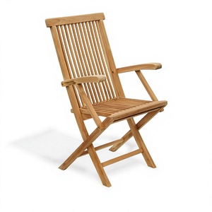 Teak Folding Garden <b>Chair</b> with Armrests <b>Rustic</b> Outdoor Furniture Wooden Seat and Back Tapered Legs - Product Image 1