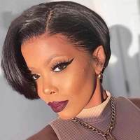 Perruque Pixie Bob en Cheveux Humains Naturels Vietnamiens 100% Non Traités, Perruque Lace Front Sans Colle 13x6 HD Lace Pré-Pluckée, Vente en Gros