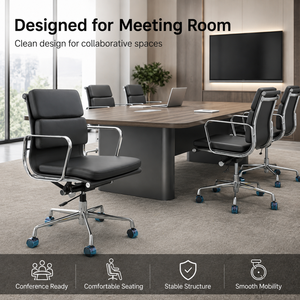 Chaise de <span class=keywords><strong>bureau</strong></span> exécutive de style mid-century, réglable en hauteur, pivotante, avec structure en alliage d'aluminium et assise en PU, idéale pour les bureaux. - Product Image 3