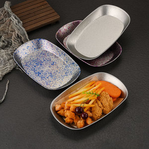 Assiettes vertes et violettes, vaisselle écologique en acier inoxydable, soucoupe, plateau alimentaire de camping, vaisselle durable, empilable, pour servir - Product Image 1