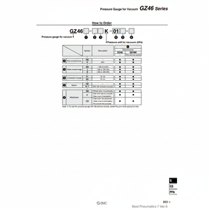 Variante de service d'exécution manuelle de manomètre de vide de GZ46-K1K-01-C pneumatique SMC - Product Image 1