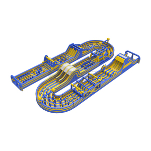 Parcours d'obstacles gonflable géant bleu et jaune en PVC, course de défi multi-niveaux, obstacles pour enfants et adultes, extérieur - Product Image 2