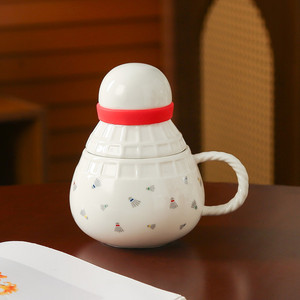 Custom <b>Badminton</b> Shaped Ceramic Mug with Lid and Spoon Creative Sports Style Gift Coffee Cup - Product Image 2