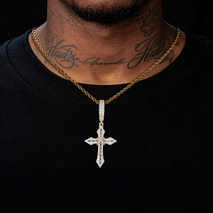Pendentif croix conique affûté en moissanite VVS, testée au diamant, plaqué or, argent sterling 925, bijoux chrétiens pour hommes - Product Image 5