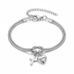 Bracelet en acier inoxydable 304 plaqué or 18 carats avec pendentif en forme de cœur croisé laser et symbole d'infini pour femmes - Product Image 6