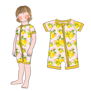 OEM 최고 품질 2 방향 대나무 반팔 반바지 지퍼 레몬 프린트 장난 꾸러기 - Product Image 1