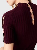Robe Courte en Maille Vintage Élégante A12603 à Col Semi-Montant Uni, Manches Courtes et Taille Cintrée Coupe Trapèze