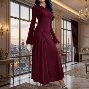 Vestido Maxi Plisado <span class=keywords><strong>de</strong></span> Alta Elasticidad para Mujer 2026 - Elegante Vestido Largo Ajustado con Mangas Acampanadas, Sofisticado Vestido Largo <span class=keywords><strong>de</strong></span> Corte Entallado para la Moda - Product Image 1