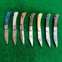 Cuchillo de bolsillo plegable multifuncional hecho a mano para supervivencia al aire libre con mango de madera Pakka personalizado y Funda de cuero gratis