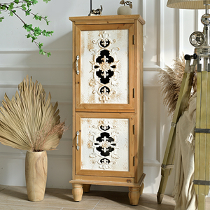 French Country Furniture Flower Carved Decorative <b>Storage</b> Cabinets Rustic <b>Corner</b> Solid Wooden Display Cabinet - Product Image 1