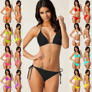 New Arrivals Sexy 2 Piece halter Swimwear De La Mujeres Bikini Female Candy Color Swimsuits Beachwear Black Cheap Bikini Set