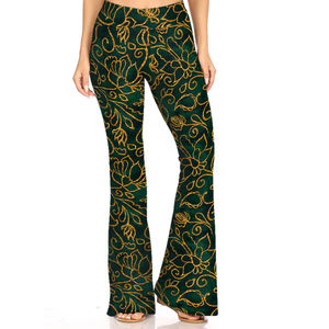 Cintura alta Paisley dorado <span class=keywords><strong>Flores</strong></span> <span class=keywords><strong>flores</strong></span> tulipanes hojas oro brillante hoja Floral pierna ancha Yoga pantalones Flare Leggings pantalones Casuales - Product Image 3