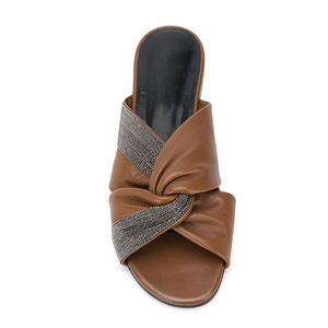 Summer Walking Comfort Ruffle Cross Band Design Outdoor Slip On Flat Women Slide Sandal pantofole - Product Image 4