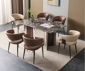 Modern Rectangle <b>Dining</b> <b>Table</b> Set 6 Seats Stone <b>Top</b> Metal Legs Stable Design Minimalist Style Multi-Purpose Apartment Hotel Home - Product Image 1