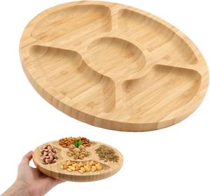 Acacia Wood Serving Board - Circle Food Serving Tray for <b>Kitchen</b> Appetizers Divided Serving Dish Tray Round Bamboo - Product Image 4
