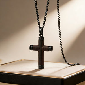 Chaîne en acier inoxydable plaqué noir, bijoux chrétiens, collier en bois d'ébène naturel <span class=keywords><strong>pour</strong></span> <span class=keywords><strong>homme</strong></span>, tendance - Product Image 4