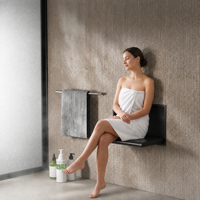 Siège de douche pliable NEODRAIN Original antidérapant, durable, en résine d'urée, base en aluminium, noir, capacité 440 LBS et gain de place