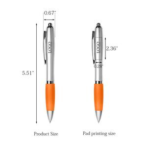 ปากกาลูกลื่นแบบคลาสสิก หัวกด พร้อมด้ามจับยางนุ่ม ตัวด้ามสีเงิน หัวปากกาเคลือบโครเมียม พร้อมก้านกด คลิป และห่วง - Product Image 2