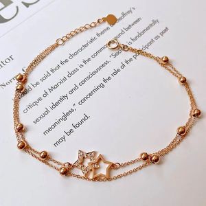 สร้อยข้อมือทองคำ 18K ประดับดาว ดีไซน์หรูหรา ประดับเพชรเม็ดเล็ก สองชั้น ยี่ห้อซินฟลาย ขายดี - Product Image 2