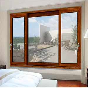 Grano de madera de diseño de ventana corredera de aluminio con precio de promoción