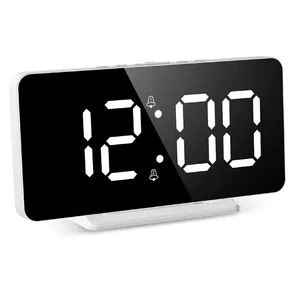 RGB night light base wireless charge Clock Bedroom Mirror Surface Digital LED electronic Alarm Clocks With USB Port