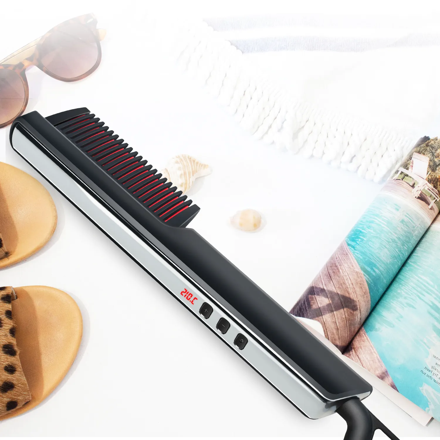 Mini rechargeable hot comb titanium black professional peine alisadora custom hair styling tool