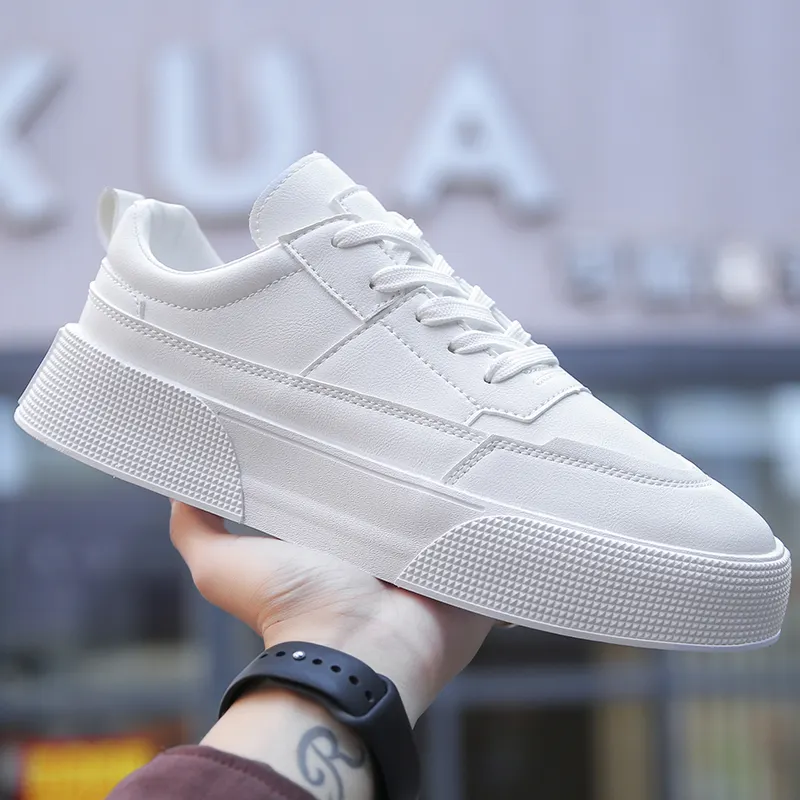 Sepatu kasual pria 2024 Sneakers lari Fashion grosir kulit sesuai pesanan untuk pria Chaussures Hommes gambar kain katun PU putih