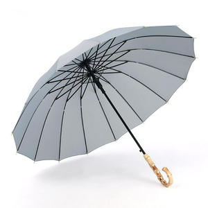 Vente directe usine – Parapluie de golf semi-automatique robuste à 16 baleines, manche long, couleur unie, pour soleil et pluie, avec logo imprimé, en bambou - Product Image 3