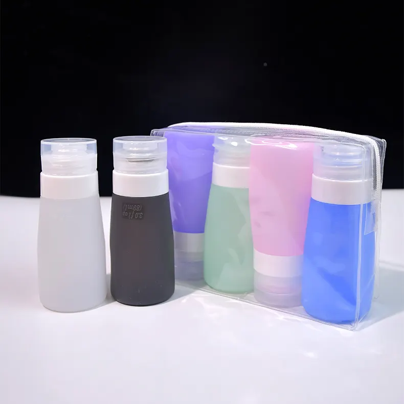 Groothandel 90Ml Draagbare Lekvrije Squeeze Cosmetische Toilettas Kit Siliconen Travel Shampoo Flessen Set Voor Toiletartikelen