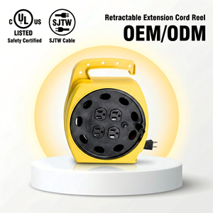 Linsheng 10 Amp 16/3 SJTW Extensión de bobinado duradero Cable de alimentación Carrete de cable retráctil con 4 salidas a tierra - Product Image 1